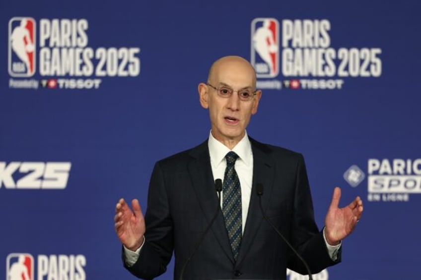 NBA commissioner Adam Silver delivers remarks prior to an NBA game between the Indiana Pac