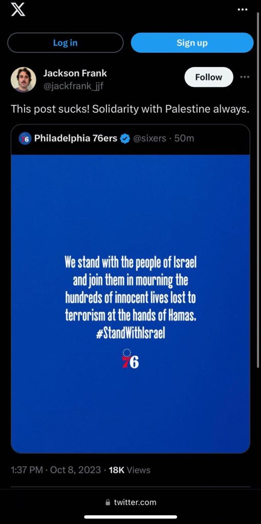 nba writer fired after saying 76ers social media post supporting israel sucks