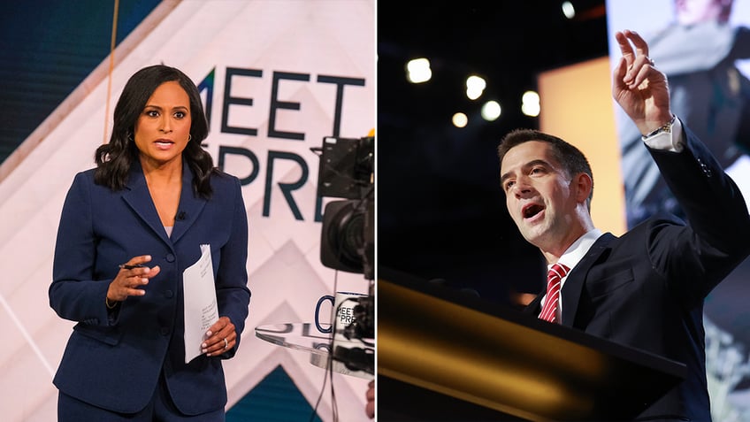 Kristen Welker on left, Sen. Tom Cotton on right