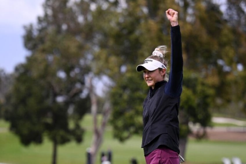 American Nelly Korda celebrates her birdie at the first playoff hole to win the LPGA Seri