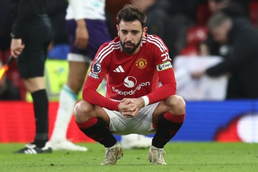 Look of defeat: Manchester United's Bruno Fernandes after the loss to Bournemouth