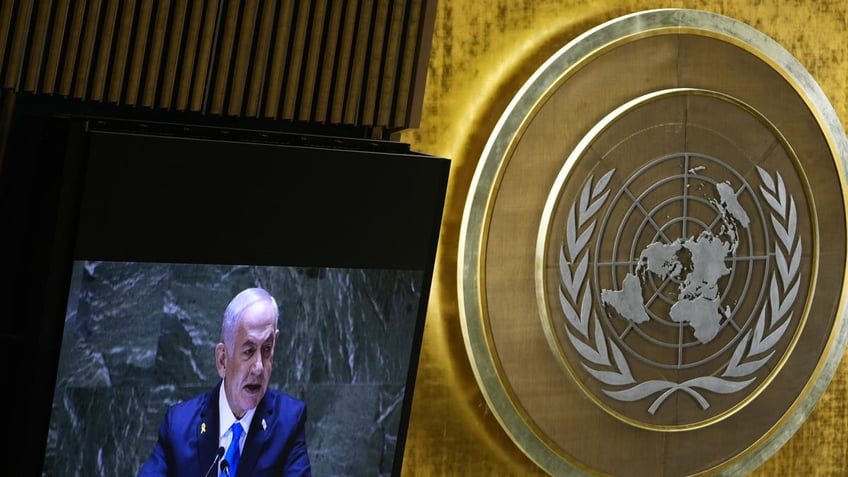 Prime Minister of Israel Benjamin Netanyahu addresses the 79th session of the United Nations General Assembly, Friday, Sept. 27, 2024. (AP Photo/Pamela Smith)