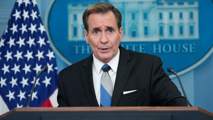 National Security Council spokesman John Kirby speaks during the daily briefing at the White House in Washington.