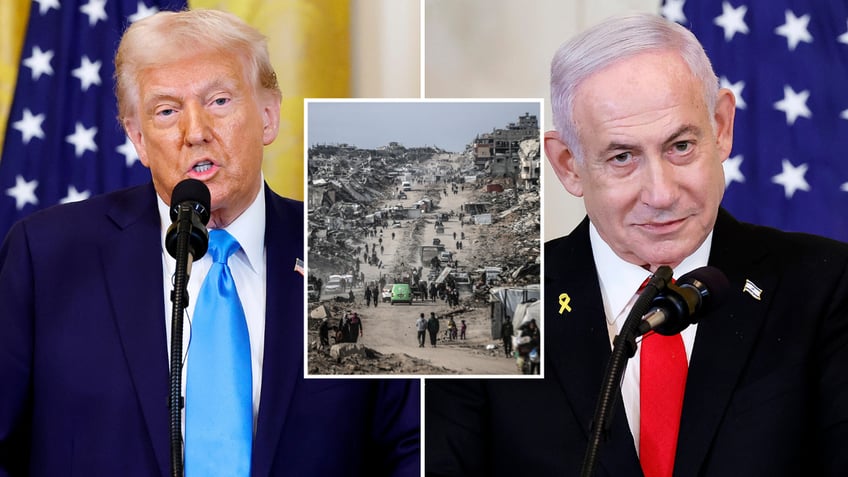 President Trump, Israeli Prime Minister Netanyahu and a picture of Gaza