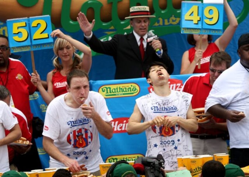 Japan's Takeru Kobayashi won the Nathan's Annual Hot Dog Eating Contest in New York six ti