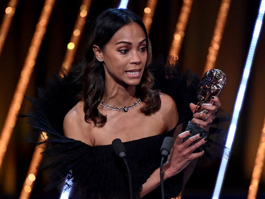 LONDON, ENGLAND - FEBRUARY 16: Zoe Saldaña accepts the Supporting Actress Award for &#039