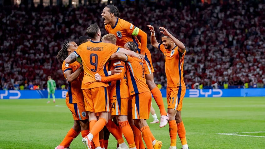 Netherlands team celebrates goal