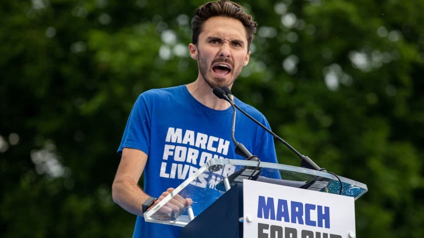 Gun violence survivor and activist David Hogg speaks at the March for our Lives rally against gun violence at the National Mall in Washington, D.C. on June 11, 2022. (Amanda Andrade-Rhoades/For The Washington Post via Getty Images)