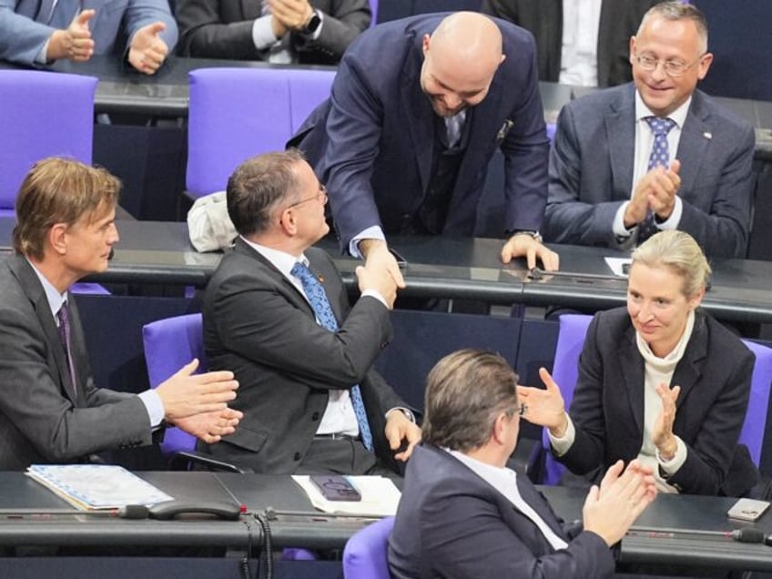 29 January 2025, Berlin: AfD MPs with Bernd Baumann, Tino Chrupalla, AfD federal chairman