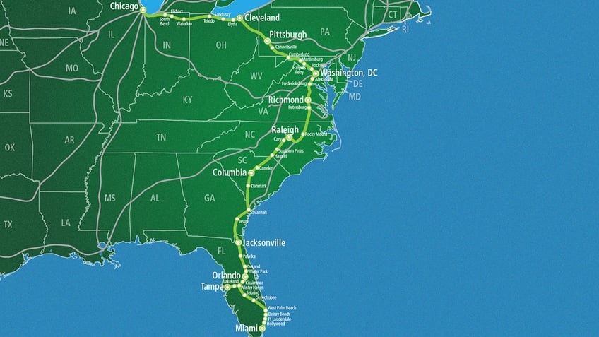 A route map of the Amtrak Floridian.