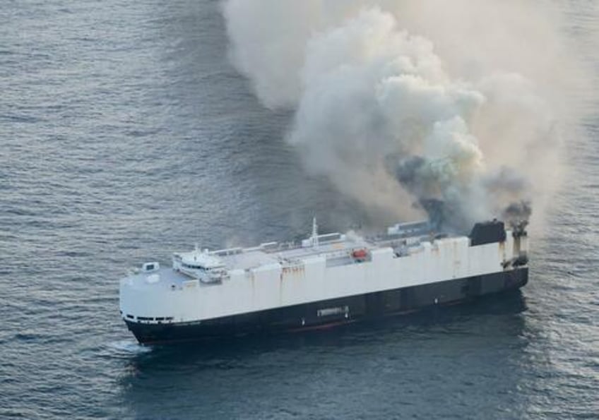 new footage shows abandoned cargo ship laden with chinese cars burning in pacific