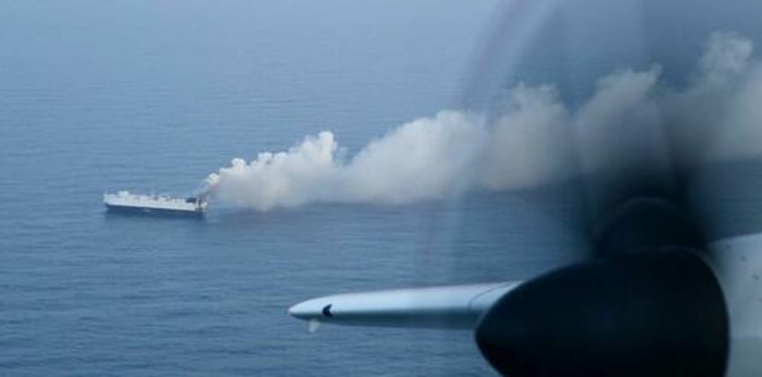 new footage shows abandoned cargo ship laden with chinese cars burning in pacific