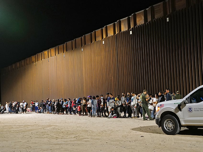 Migrants attempting to cross in to the U.S. from Mexico are detained by U.S. Customs and B