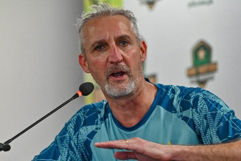 Pakistan's new red-ball coach Jason Gillespie speaks during a press conference at the Nati