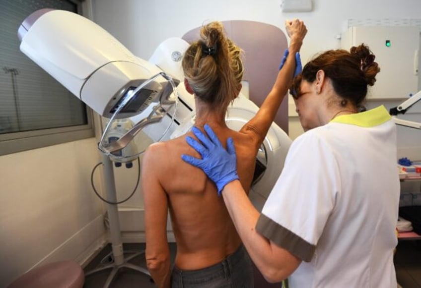 A patient is pictured before a mammography in France in 2017