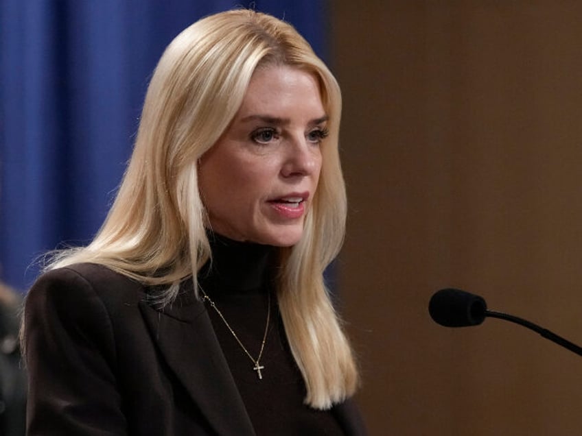Attorney General Pam Bondi speaks at a news conference regarding immigration enforcement a