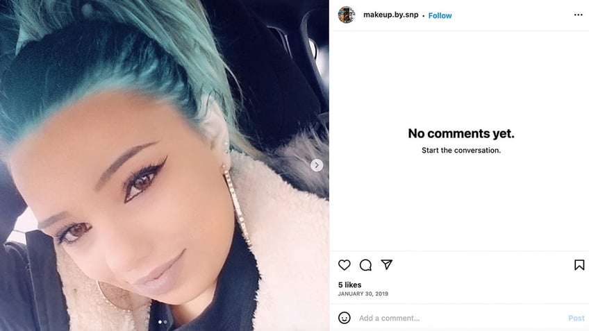 A screenshot of Stephanie Parzes Instagram where shes displaying her blue hair.