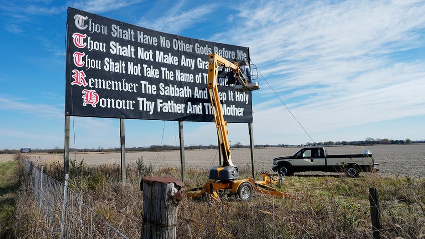 A sign displaying the Ten Commandments