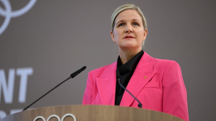 International Olympic Committee (IOC) President Kirsty Coventry speaks during the International Olympic Committee (IOC) presidential handover ceremony at Olympic House on June 23, 2025, in Lausanne, Switzerland. Kirsty Coventry will succeed the ninth IOC President, Thomas Bach. Coventry was elected in March 2025 and is the first female President in IOC history. 