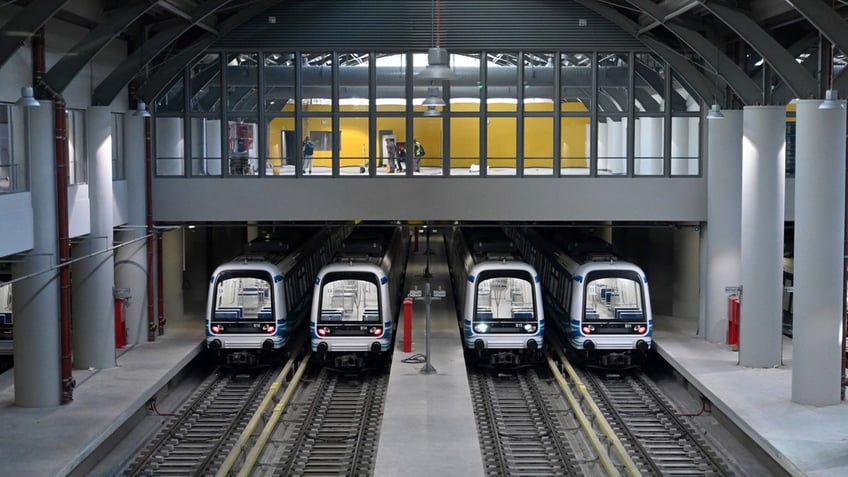 Trains parked at metro station in Greece