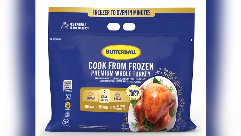 Packaging of the "Cook from Frozen" turkey from Butterball.