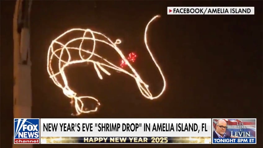 Shrimp being dropped on New Year's Eve.