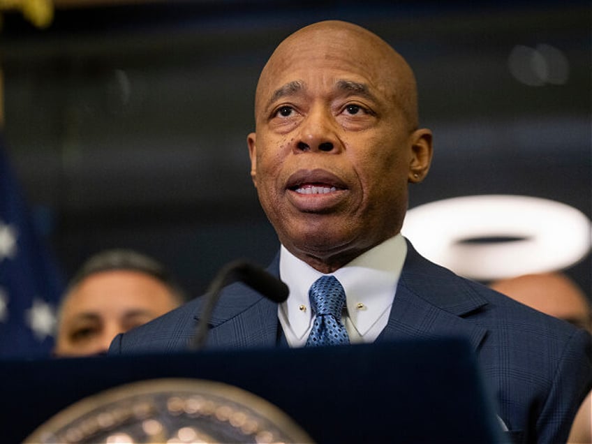 FILE - Mayor Eric Adams speaks during a news conference at the New York City Emergency Man