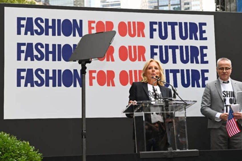 US First Lady Jill Biden gives a surprise speech at a "get out the vote" march that opened