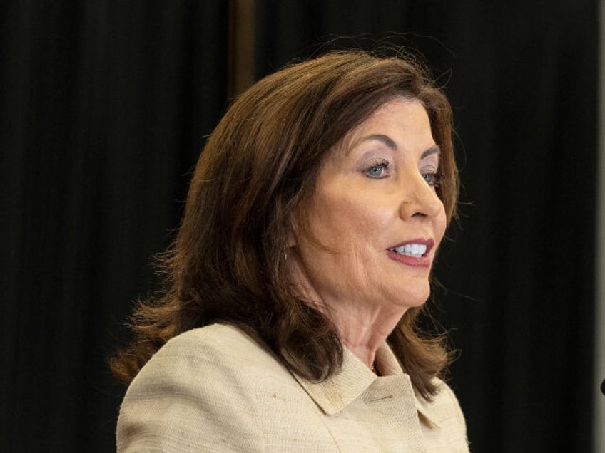 Kathy Hochul speaks as she announced the fiscal year 2026 budget investments in Discovery