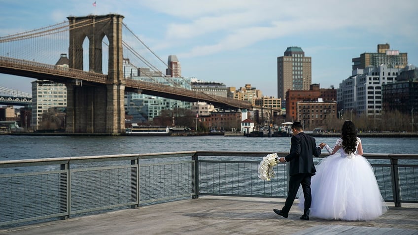 A couple in wedding attire