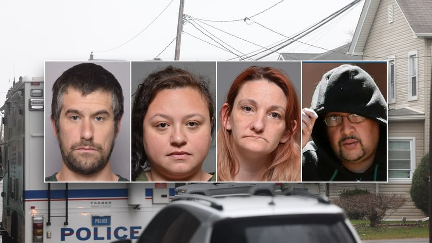 LI Body parts suspects' Mugshots inset over crime scene