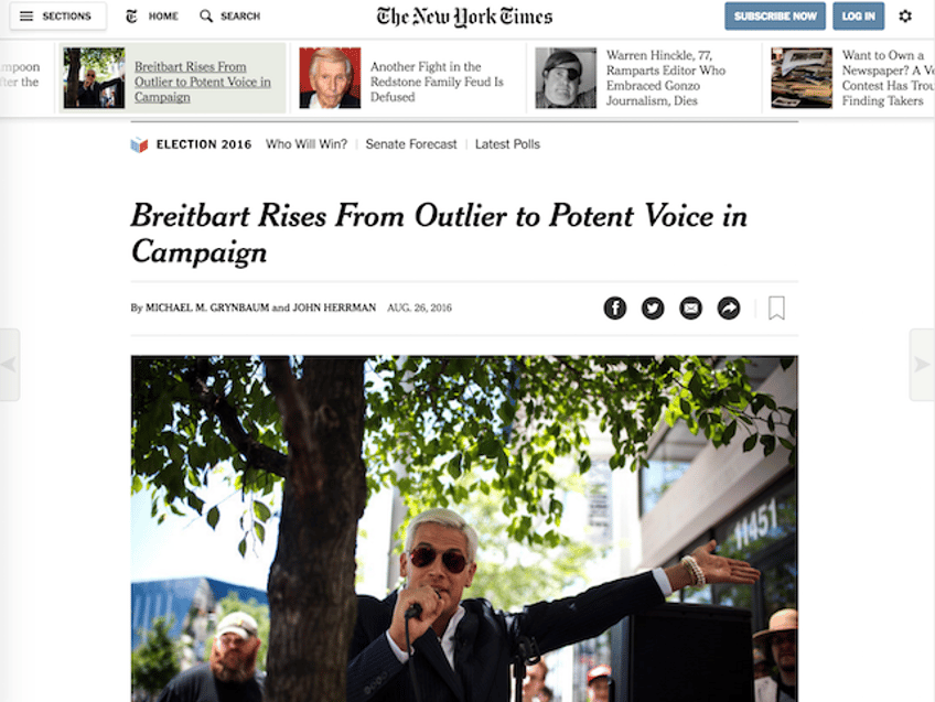 new york times breitbart news has arrived