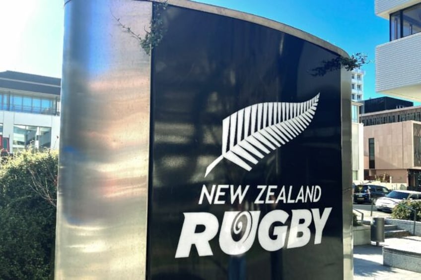 A sign bearing the logo of New Zealand Rugby in Wellington