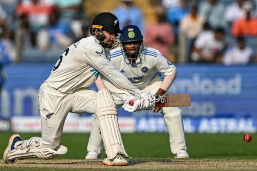 New Zealand's Tom Blundell plays a shot during the second day of the second Test