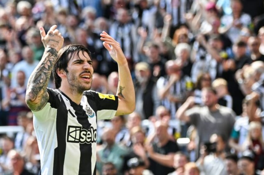 Newcastle's Sandro Tonali celebrates after scoring against Chelsea