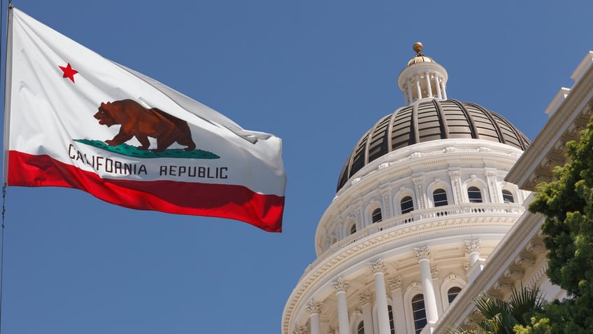 California flag flies outside state capitol