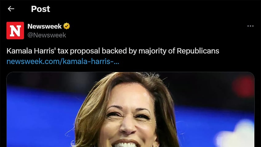 Newsweek X post on Kamala Harris