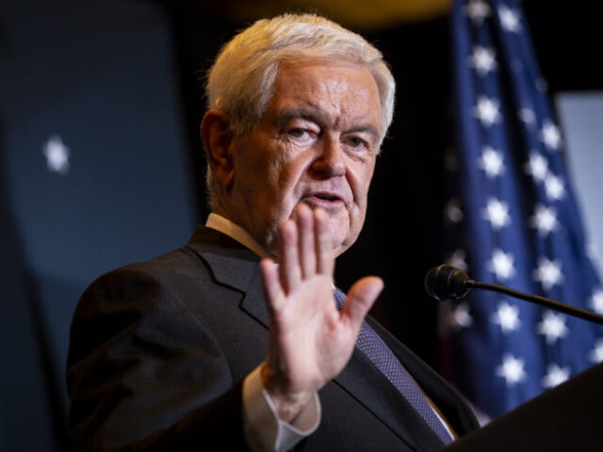 Newt Gingrich, former speaker of the US House of Representatives, speaks during the America First Policy Institute's America First Agenda summit in Washington, D.C., US, on Monday, July 25, 2022. The non-profit think tank was formed last year by former cabinet members and top officials in the Trump administration to …