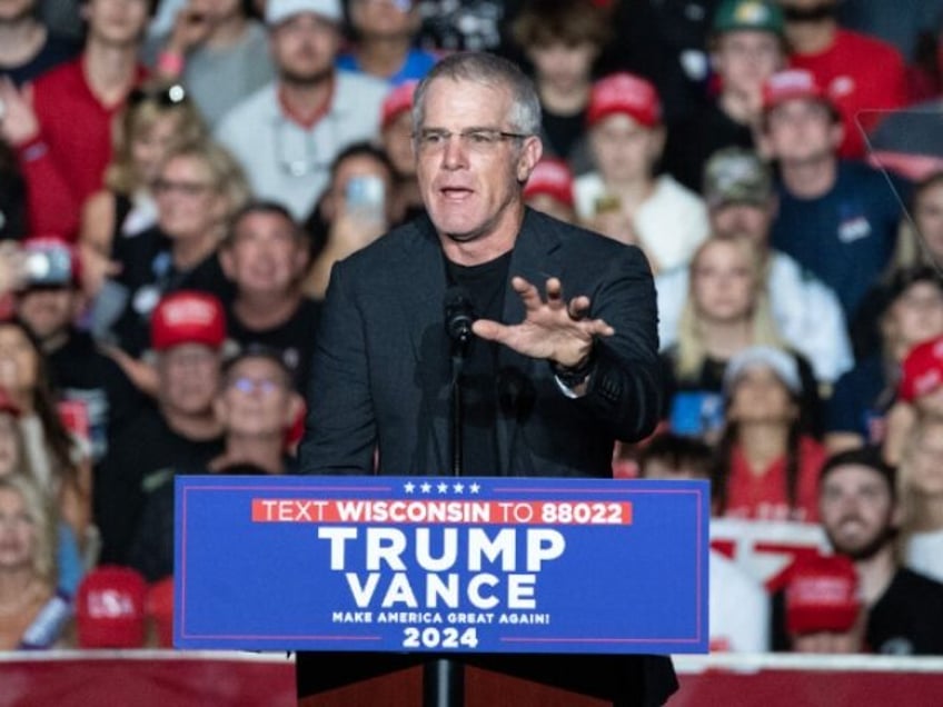 Former american football quarterback Brett Favre speaks during a campaign rally of former