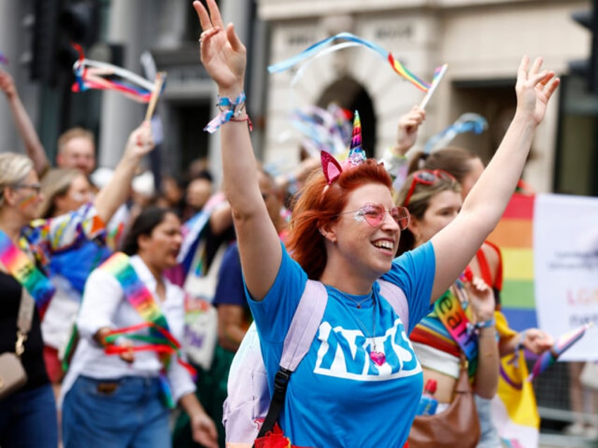 LONDON, ENGLAND - JULY 01: NHS employees marching towards Trafalgar Square during the Gay