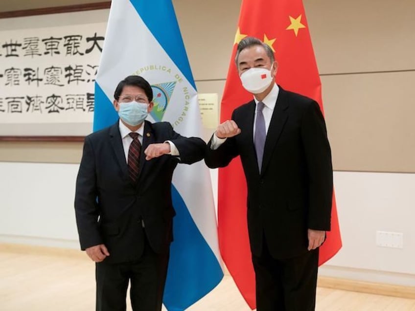 Chinese State Councilor and Foreign Minister Wang Yi R meets with Nicaraguan Foreign Minister Denis Moncada in New York, the United States, on Sept. 19, 2022. (Photo by Liu Jie/Xinhua via Getty Images)