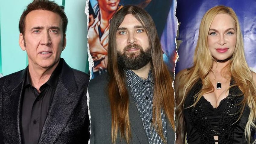 A split of Nic Cage, Christina Fulton and their son