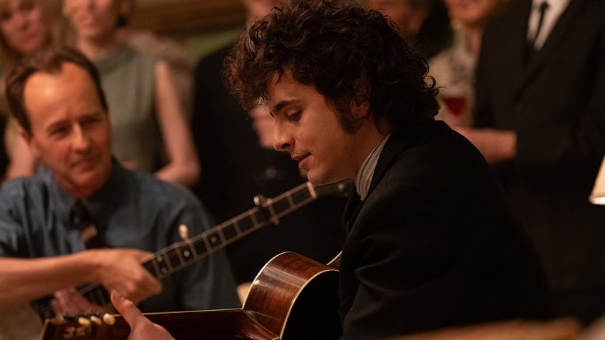 Timothée Chalamet as Bob Dylan in "A Complete Uknown"