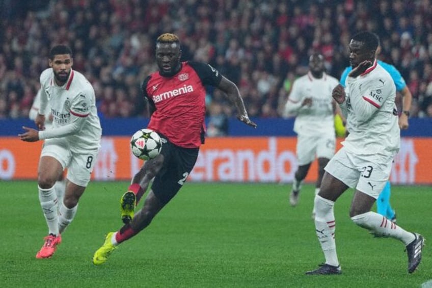 Nigeria forward Victor Boniface (C) playing for German club Bayer Leverkusen.