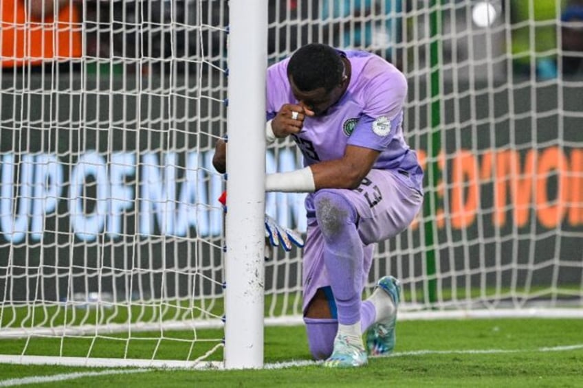 Nigeria goalkeeper Stanley Nwabali reacts after an Africa Cup of Nations semi-final victor