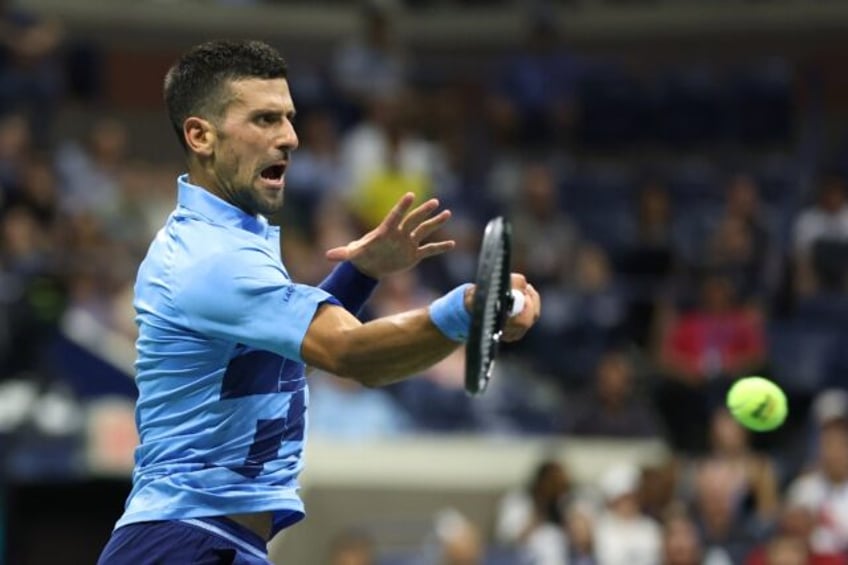 On top: Novak Djokovic returns the ball to Radu Albot