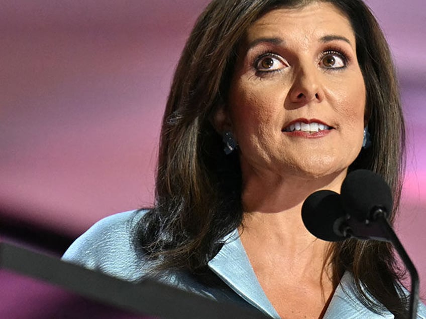 US former ambassador to the United Nations and South Carolina Governor Nikki Haley speaks