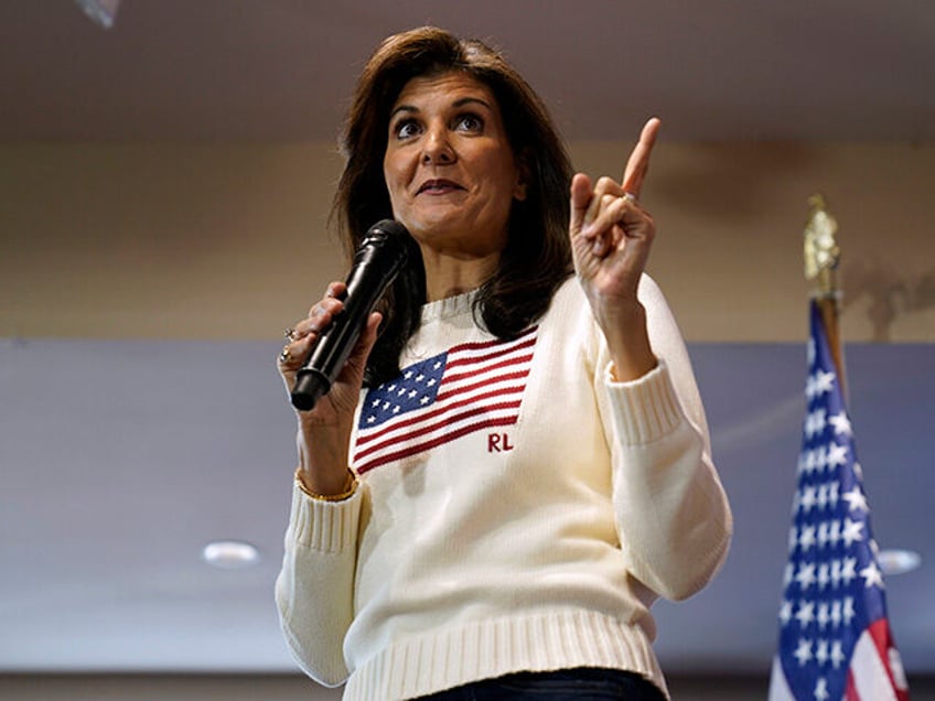 Republican presidential candidate Nikki Haley speaks during a town hall, Monday, Dec. 18, 2023, in Nevada, Iowa. (AP Photo/Charlie Neibergall)