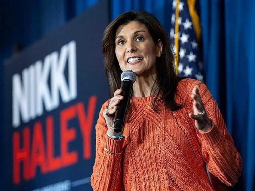 Former United Nations Ambassador Nikki Haley speaks during her rally at The Artisan hotel on Monday, Jan. 22, 2024, in Salem, New Hampshire. (Matias J. Ocner/Miami Herald/Tribune News Service via Getty Images)