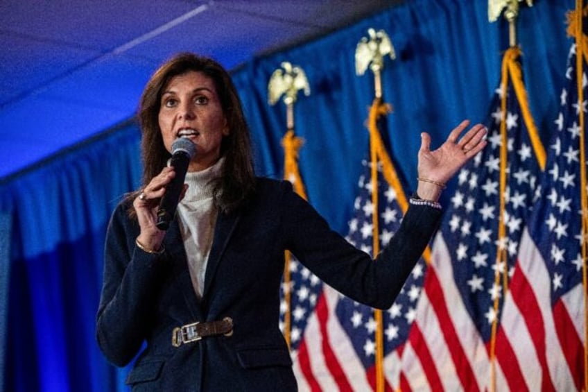 Former US presidential hopeful and former UN Ambassador Nikki Haley speaks during a campai